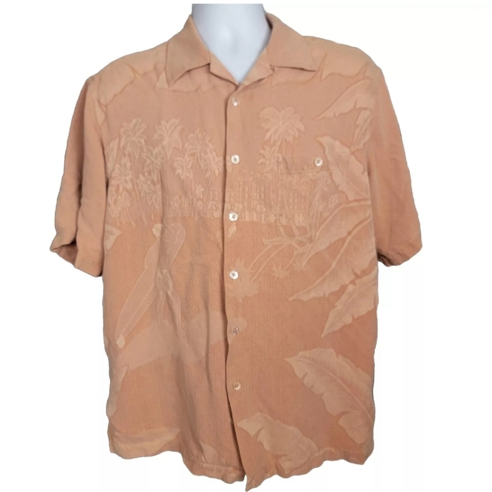 Vintage TORI RICHARD Orange Short Sleeve Button Silk Hawaiian Shirt Men's Sz L